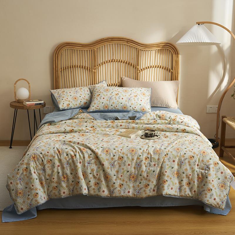 1Pc Garden Floral Pattern Summer Quilt High Quality 100% Cotton Skin-friendly Breathable Blanket Air Conditioning Quilted Quilt