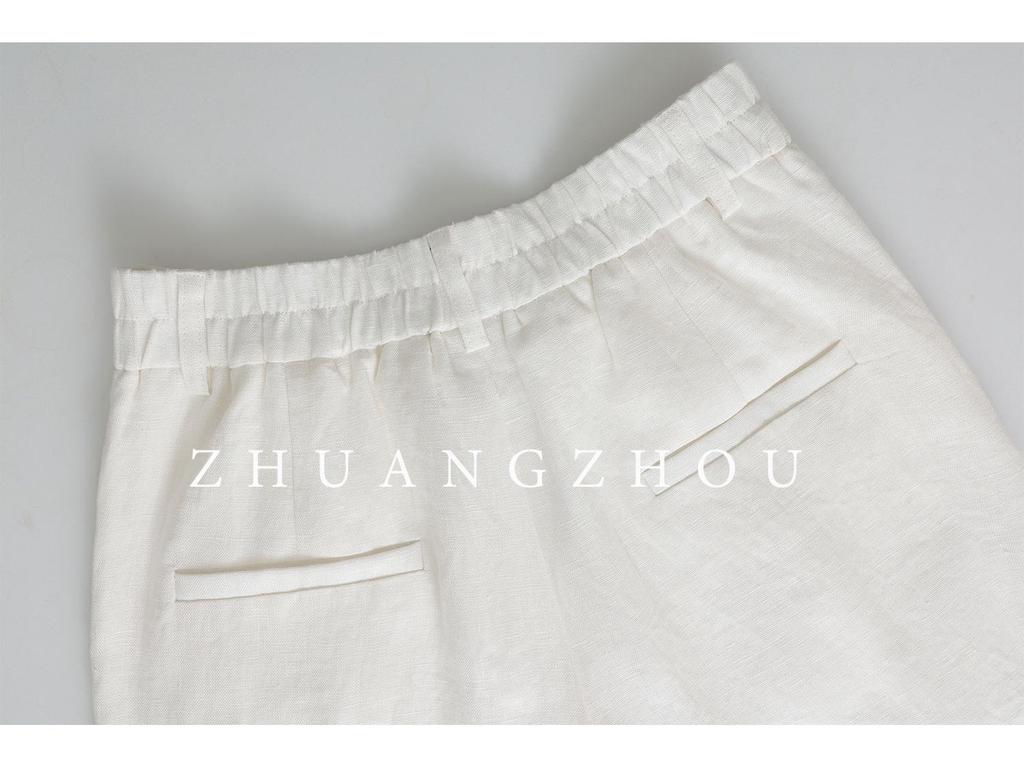 2026 Summer High-Waisted Wide-Leg Cotton Linen Pants White Casual Old Money Style Women