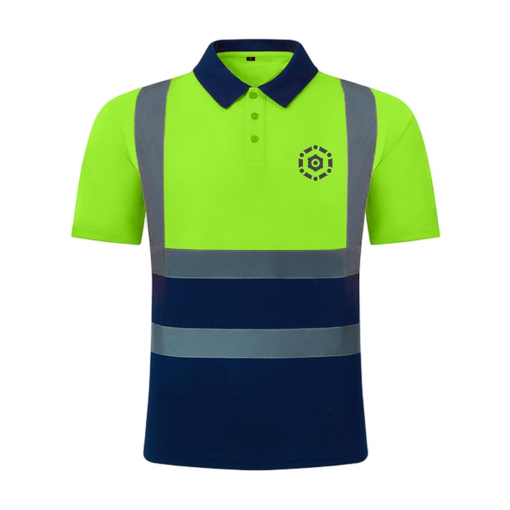 Short Sleeve Polo Collar High Visibility Work Shirt with Reflective Strips for Road Construction and Wear