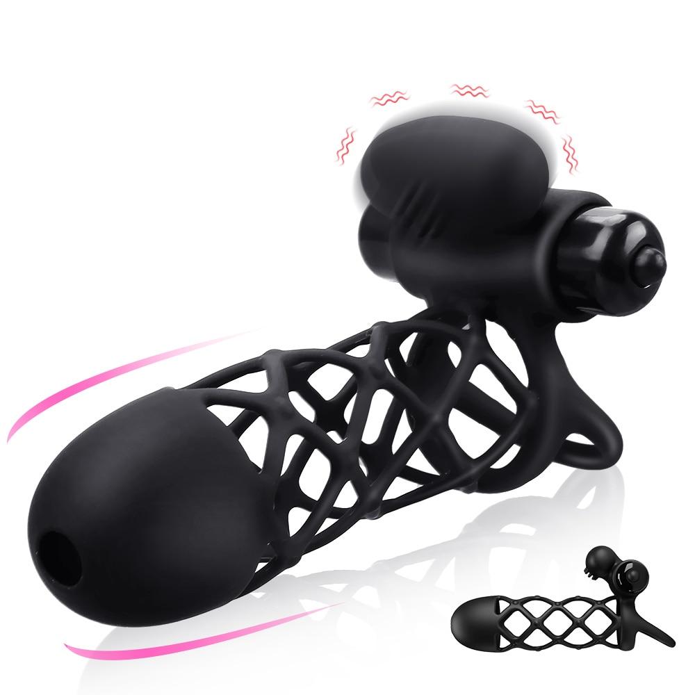 10 Speeds G spot Stimulator Bullet Vibrator Penis Ejaculation Delay Dick Enlargement Extender Flexible Vibrating Cock Cage