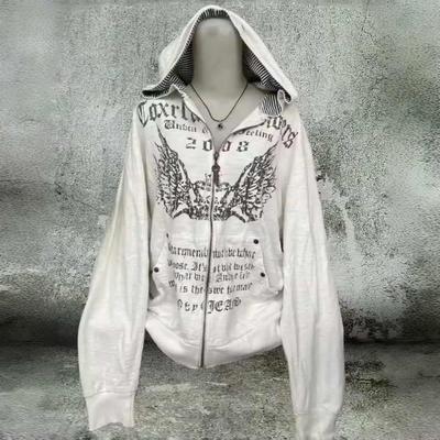 VAYLA Vintage Sweatshirts Damkläder Vitt Tryck Tunika Med Huva Y2k Kappa Streetwear Mode Casual Huvtröjor Toppar Ropa Mujer