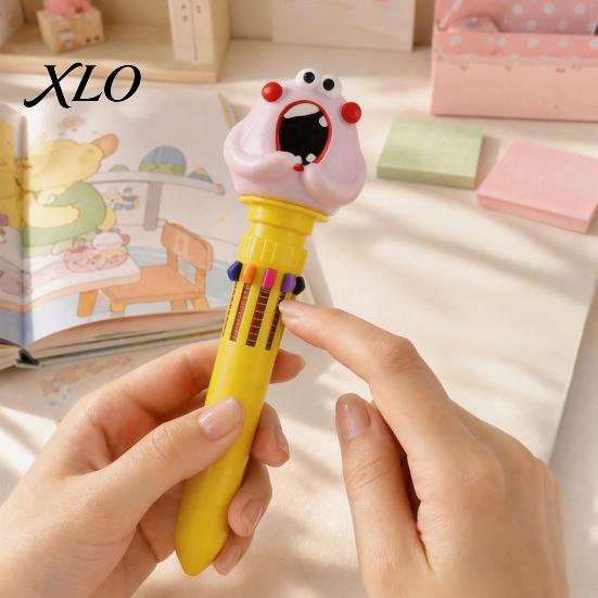 Lightweight Pens for Daily Use 10 in 1 Cartoon Ballpoint Pen, Multicolor Press Retractable Pens, Students Smooth Writing Stationery Supplies