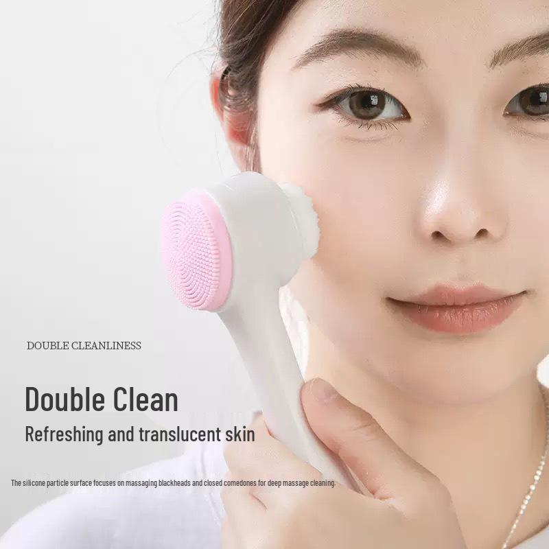Dual-Sided Silicone Facial Cleansing Brush with Soft Bristles for Gentle Exfoliation and Massage