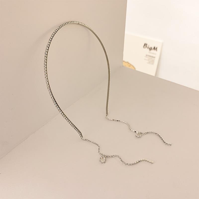 

Корейский тренд Полностью стразы Длинная кисточка Повязка на голову Женские аксессуары для волос Металл Серебро Кристалл Безель Обруч Роскошные свадебные украшения