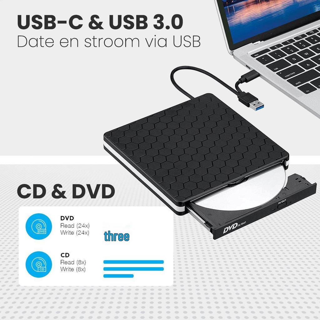 USB 3.0 Portable External Optical Drive & Burner for Desktops and Notebooks