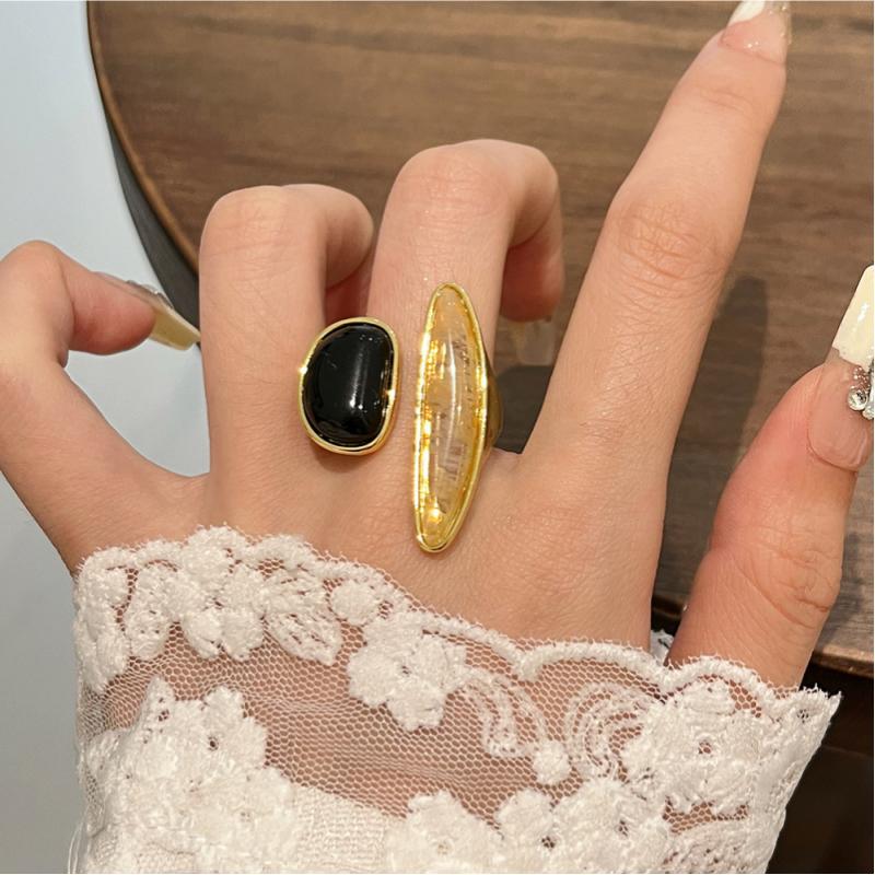 French Style Irregular Open Ring Fashion Crystal Open Ring Women Retro Elegant Light Luxury Party Jewelry Gifts