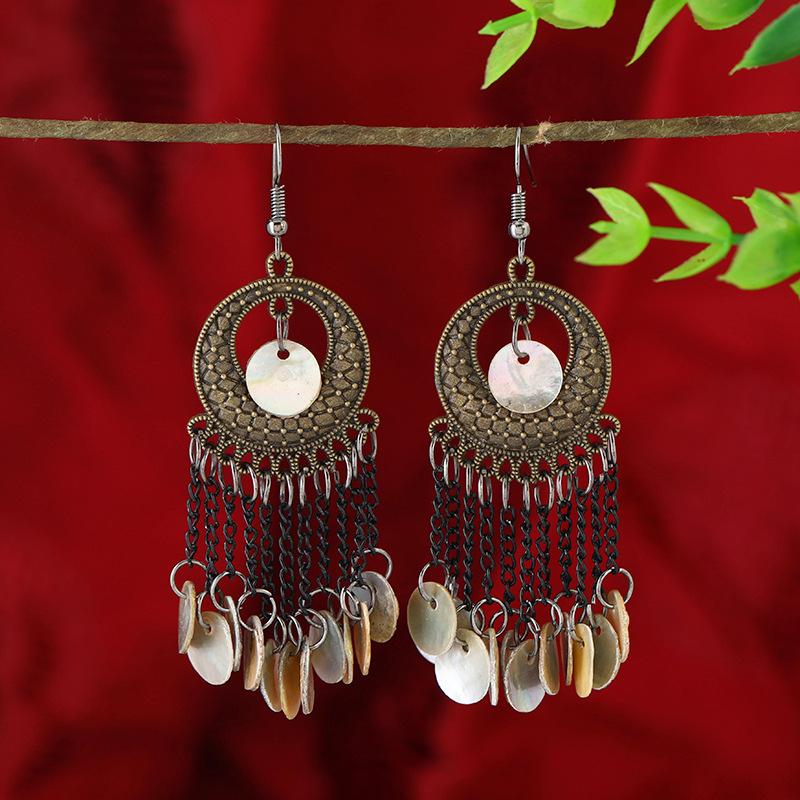 Wind bohemian shell earrings retro ethnic style long fringed earrings seaside vacation style earrings women