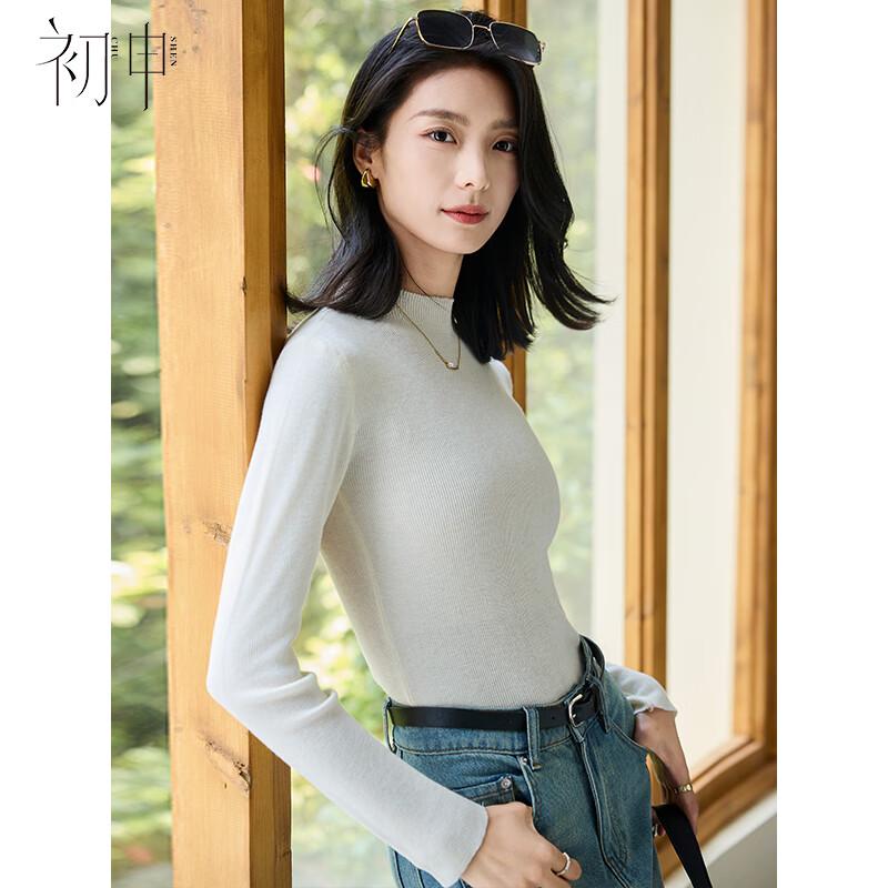 Chushen Women's Semi-High Collar Wool Blend Knit Sweater