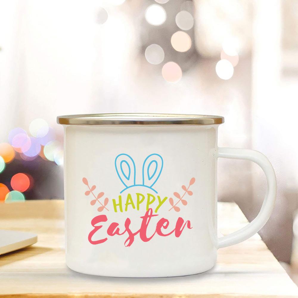 Easter Camping Mug Enamel Coffee Cup Drink Juice Water Dessert Cocoa Milk Handle Cup Best Original and Fun Gifts In Easter