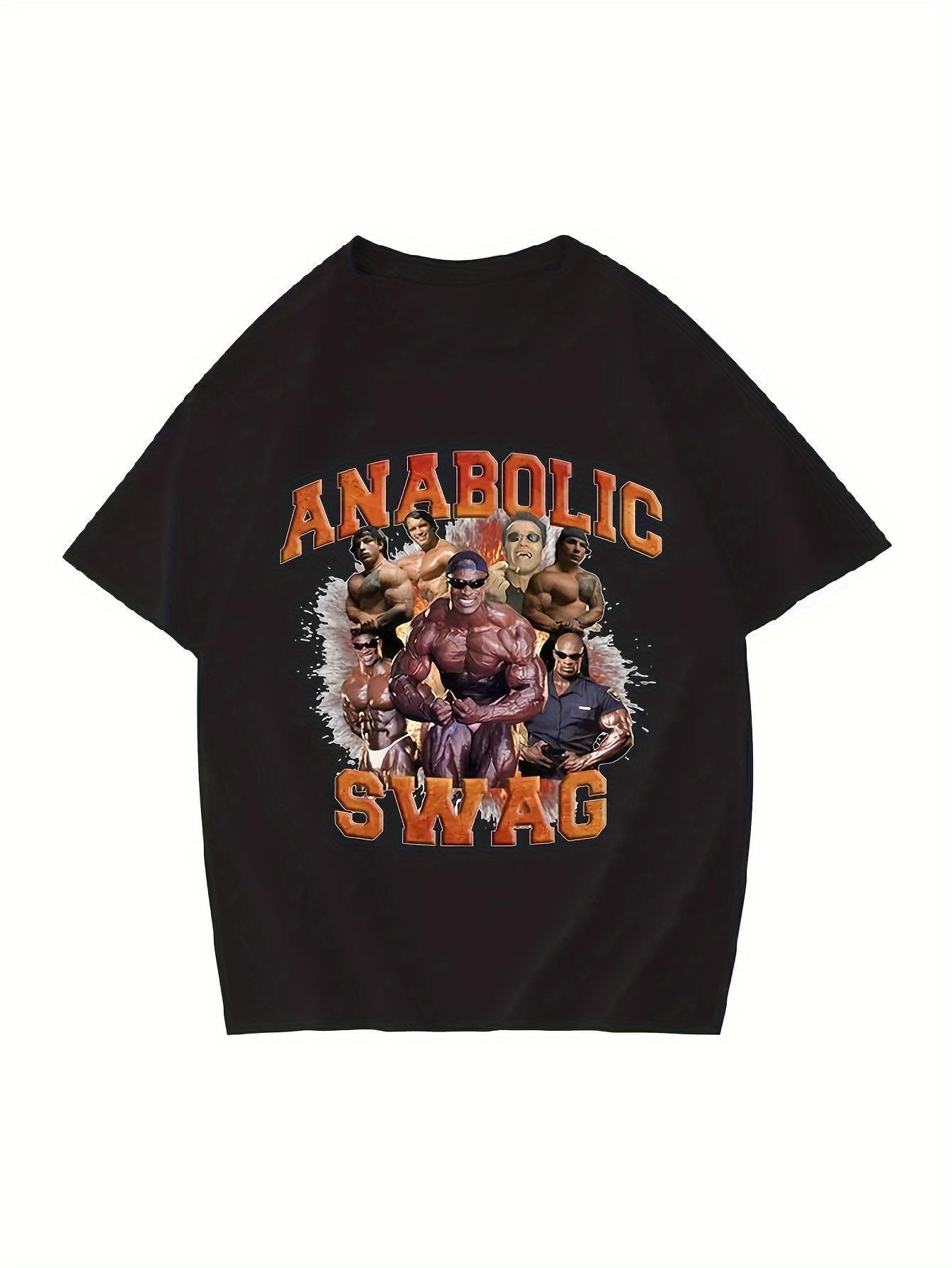 Men S Anabolic Swag Graphic Gym T-Shirt - Heavyweight Vintage Muscle Print Tee S