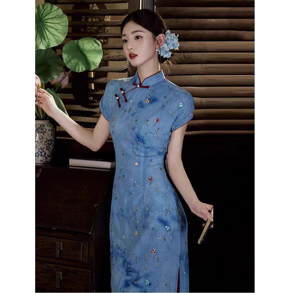Blue cheongsam 2026 new improved young girl summer thin new Chinese style dress can be worn every day