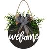 30cm 11.81in Wooden Welcome Sign Artificial Plant Wall Art Creative Hanging Decoration  Wall Decor
