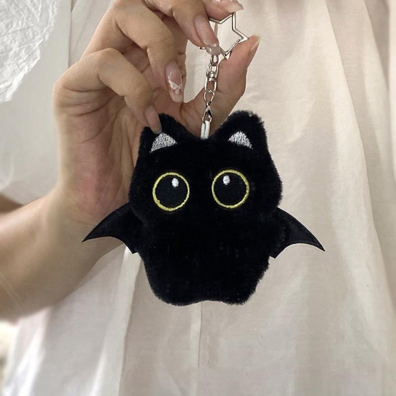 Black Cats Keychain Bag Charm With Ghostly Wing Soft Plush Lovely Style Christmas Halloween Gift Accessories