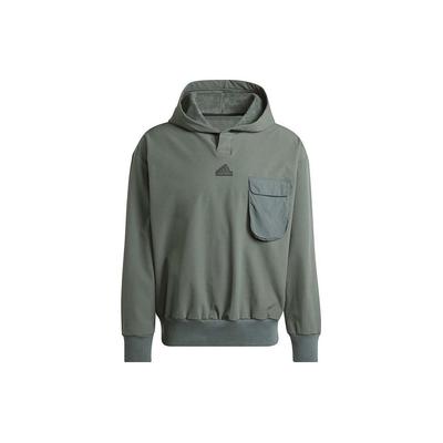 adidas Пуловер з капюшоном з логотипом-літерою, зі спущеним плечем, з довгим рукавом, чоловічий світшот, сірий, зелений, IR5182