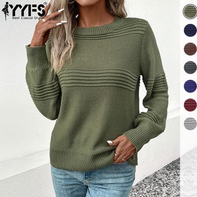Maglioni da Donna Moda Casual Autunno Inverno Tinta Unita Stampa Manica Lunga Girocollo
