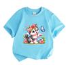 Kids Boys Girls 100% Cotton Crew Neck Short Sleeve T-Shirt, Cute Husky Puppy with Bow Flower Butterfly Print Casual Soft Summer Tee Tops for Children
