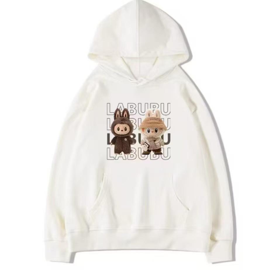 2024 Podzim Kreslená Roztomilá Labubu Dámská Mikina s Kapucí z Fleecu Plus Size