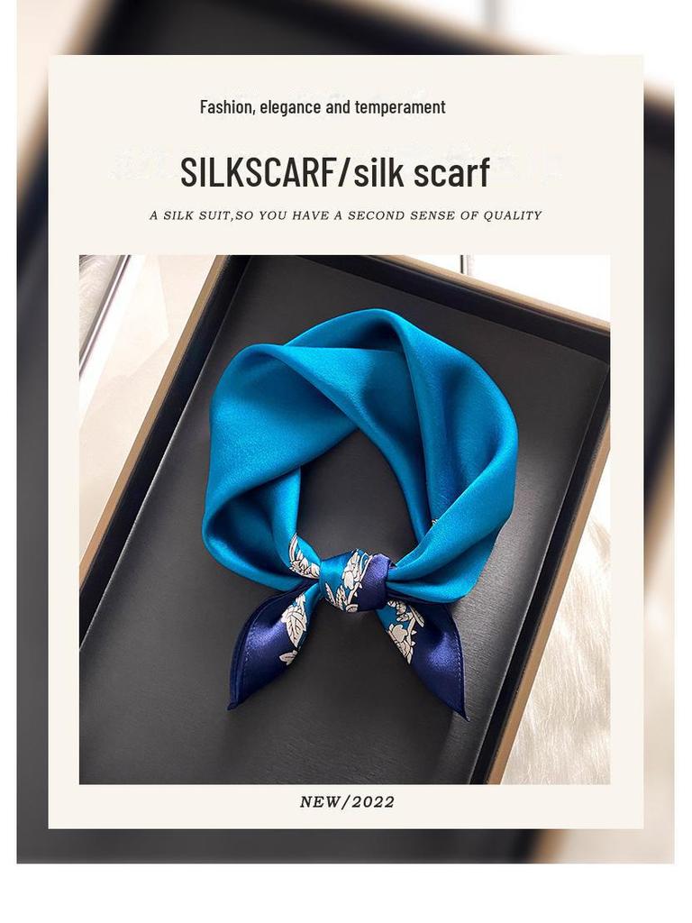 Luxurious Blue Mulberry Silk Scarf - Small Square, Perfect for Spring & Autumn, Ideal High-End Gift