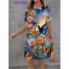 Damenkleid Schmetterlingsdruck Kurzarm Rundhalskleider 2025 Sommer Herbst Mode Lässig Harajuku Kleid Damen Partykleidung