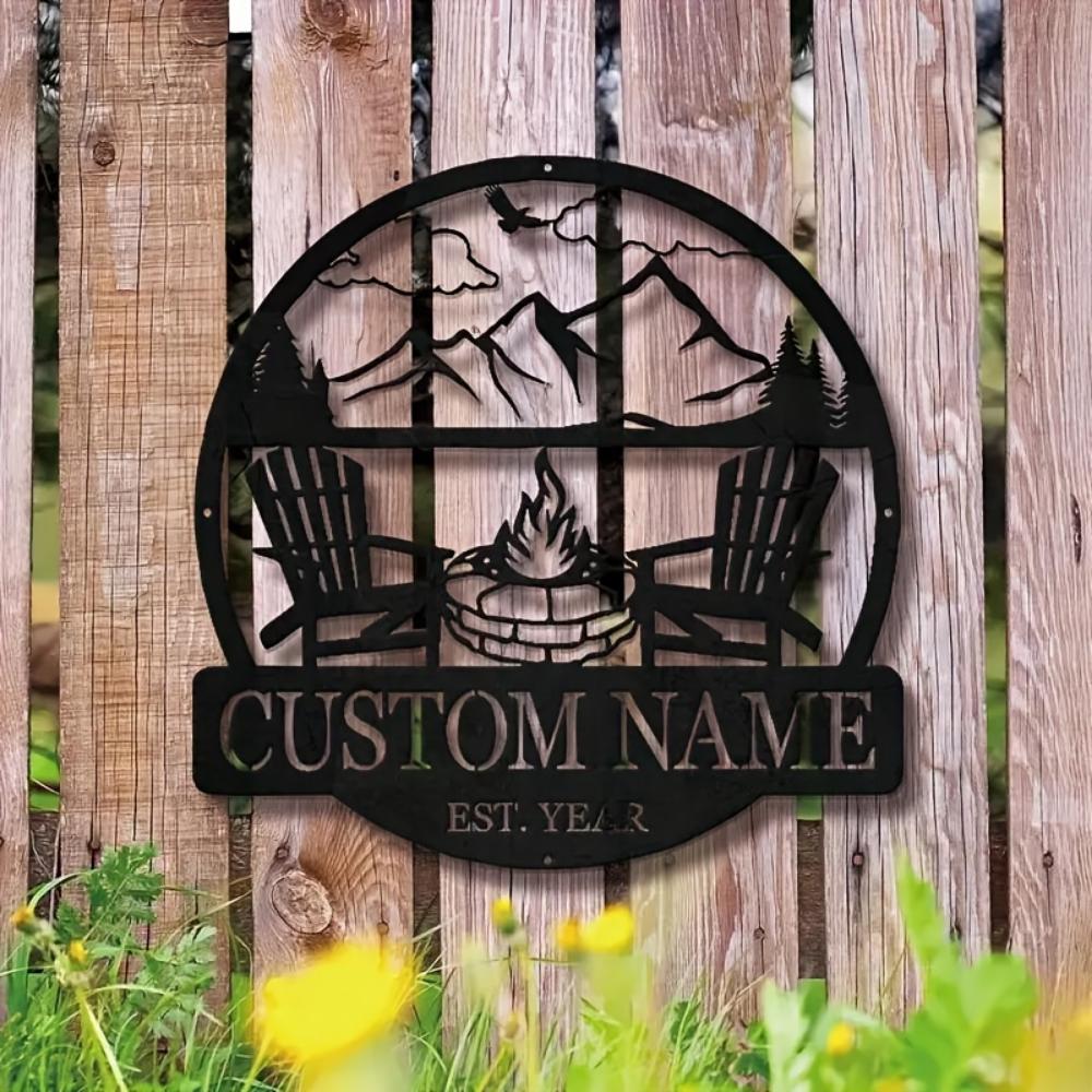 Metal Bonfire Wall Decor Outdoor Camping Sign   Bohemian Rustic Metal Sign for Porch Fire Pit
