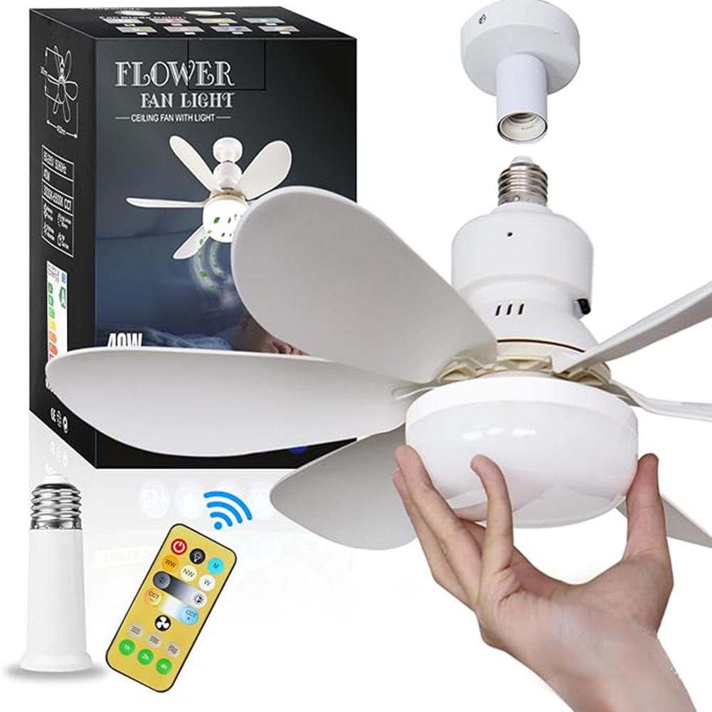 Ceiling Fan LED Lamp E27 Base 42cm LED Bulb Ceiling Fan 3 Speeds Chandelier Ceiling Fan Dimmable for Bedroom Living Room Kitchen