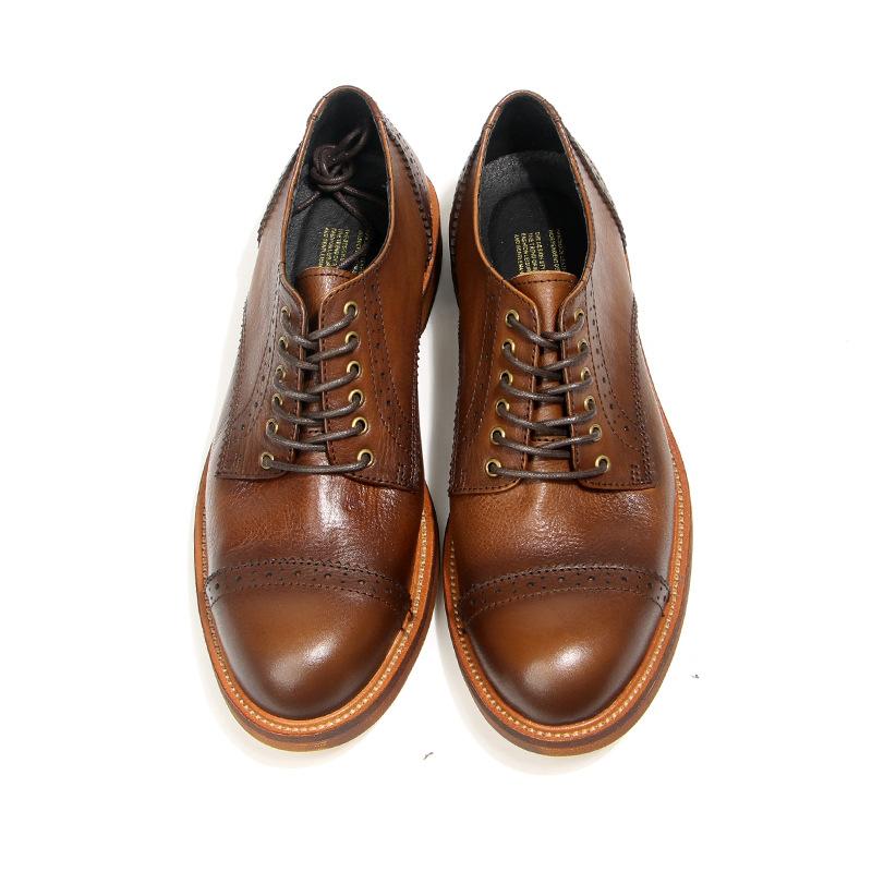 55-2 British Retro Casual Leather Shoes First Layer Cowhide Hand-Polished Men'S Shoes Engraved Trendy Men'S Shoes