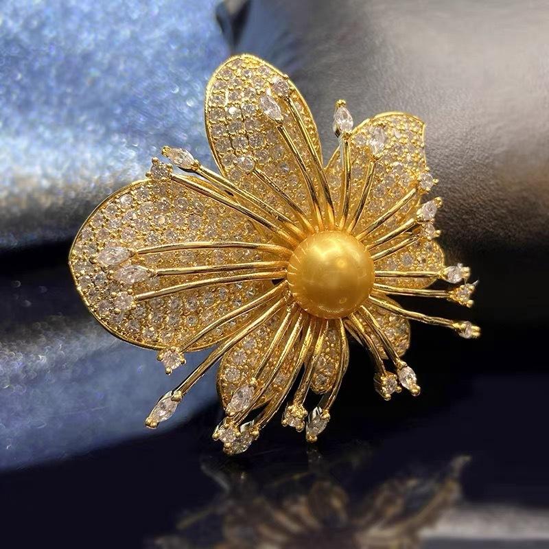 03 Broșă retro cu mărgele Super Flash, cu micro-incrustații de zirconiu, de lux, de calitate premium, ușoară