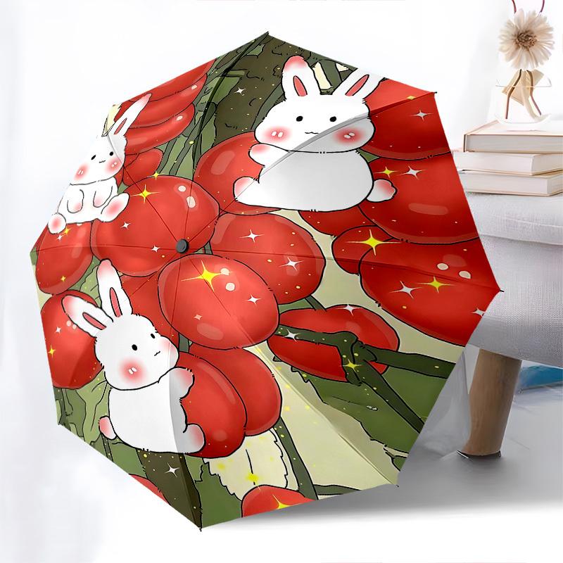 1pc Rabbit Tomato Umbrella with 8 Iron Ribs and a Plastic Handle, Automatic Opening and Closing, and Daily Use.1079