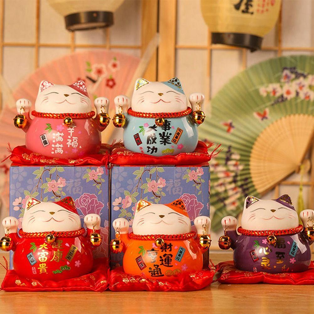 New 4.5 inch Lucky Cat Home Decorations Handmade Portable Fortune Cat Statue Ceramic Car Decorations Home Store