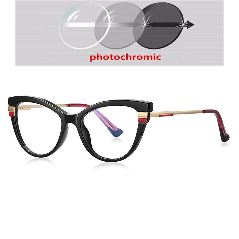 TR90 Fashion Cat Eye Myopia Glasses Outdoor Photochromic Women Anti Blue Light Glasses Prescription Optical Glasses KSVEREN