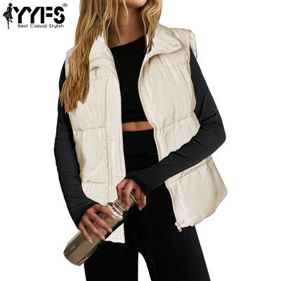 Women's Fashion Casual Solid Color Print Autumn Winter Sleeveless POLO Neck Jackets & Coats