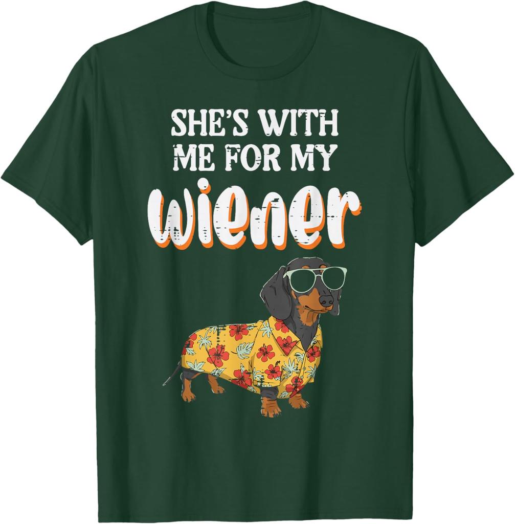 Funny Dachshund Wiener Dog Hawaiian Shirt Graphic Tee Casual Men TShirt