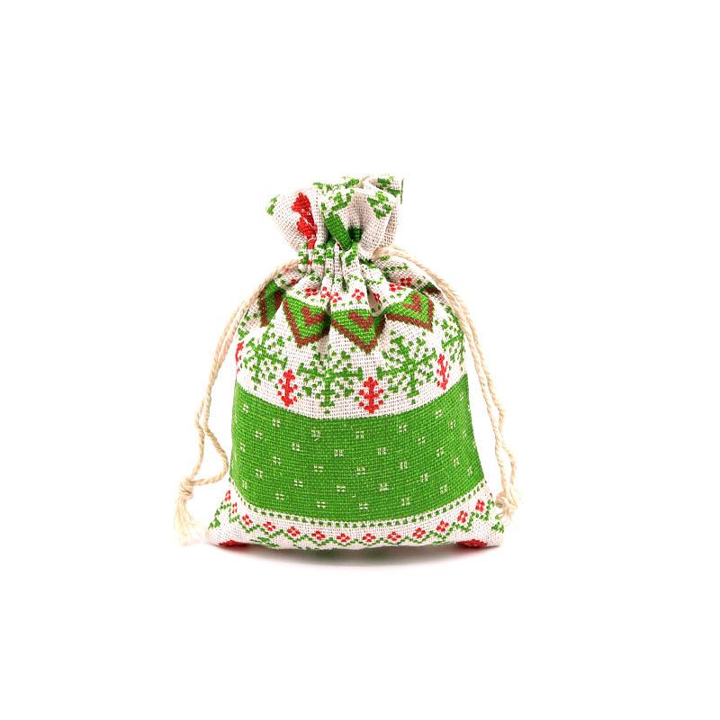

50 шт. Рождественские мешочки на завязках с принтом из золотой фольги - Хлопково-льняные мешочки-яблоки для конфет, подарков на вечеринку, носка Санты и праздника 10x14cm&10pc зелёный