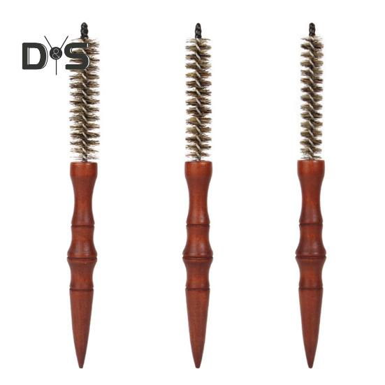 Liten villsvinbust rund børste med trehåndtak Naturlig bust Menn Kvinner Kort tynt hår Krølling Føntørking Detangling stylingbørste