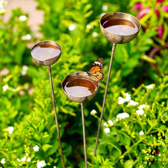 3 Pezzi Picchetto da Giardino Resistente alle Intemperie Picchetti da Giardino in Metallo Stazione di Abbeveratoio per Uccelli Multifunzionale per Giardino Esterno Cortile Patio Decorazione