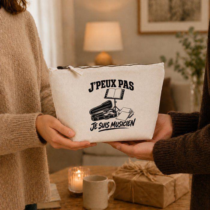 Trousse de toilette - PLANETEE - J’peux pas je suis Musicien - Beige - 100% coton - 3 L