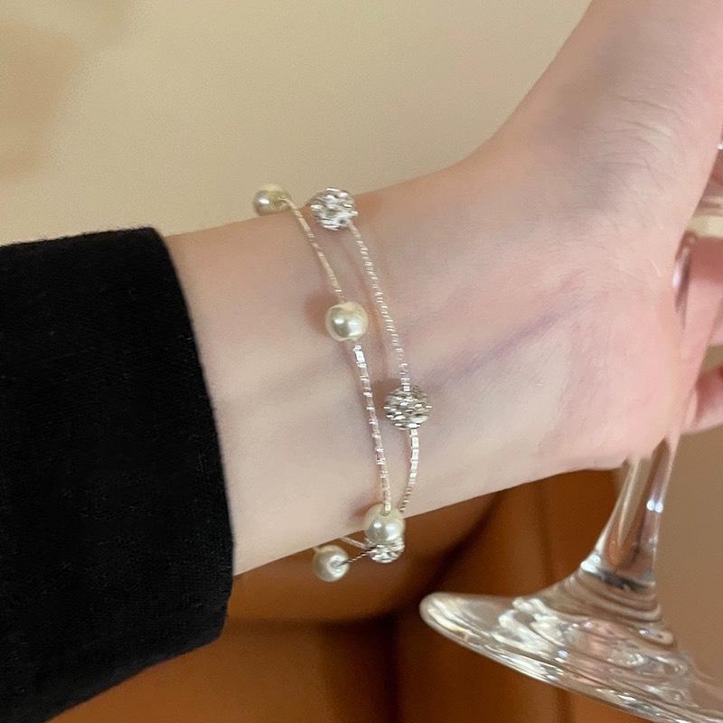 Korean Retro Pearl Titanium Steel Women's Bracelet - High-End Ins Style Beaded Bangle for Couples