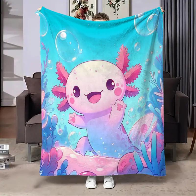 8 Sizes Cute Axolotl Printed Blanket Warm Soft and Comfortable Home Travel Blanket Sofa Bedding Cover Blanket Kids Gamer Gift