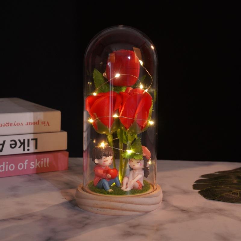 With jewelry box, rose ornament, creative Valentine's Day gift, luminous simulated flower, surprise gift for girlfriend