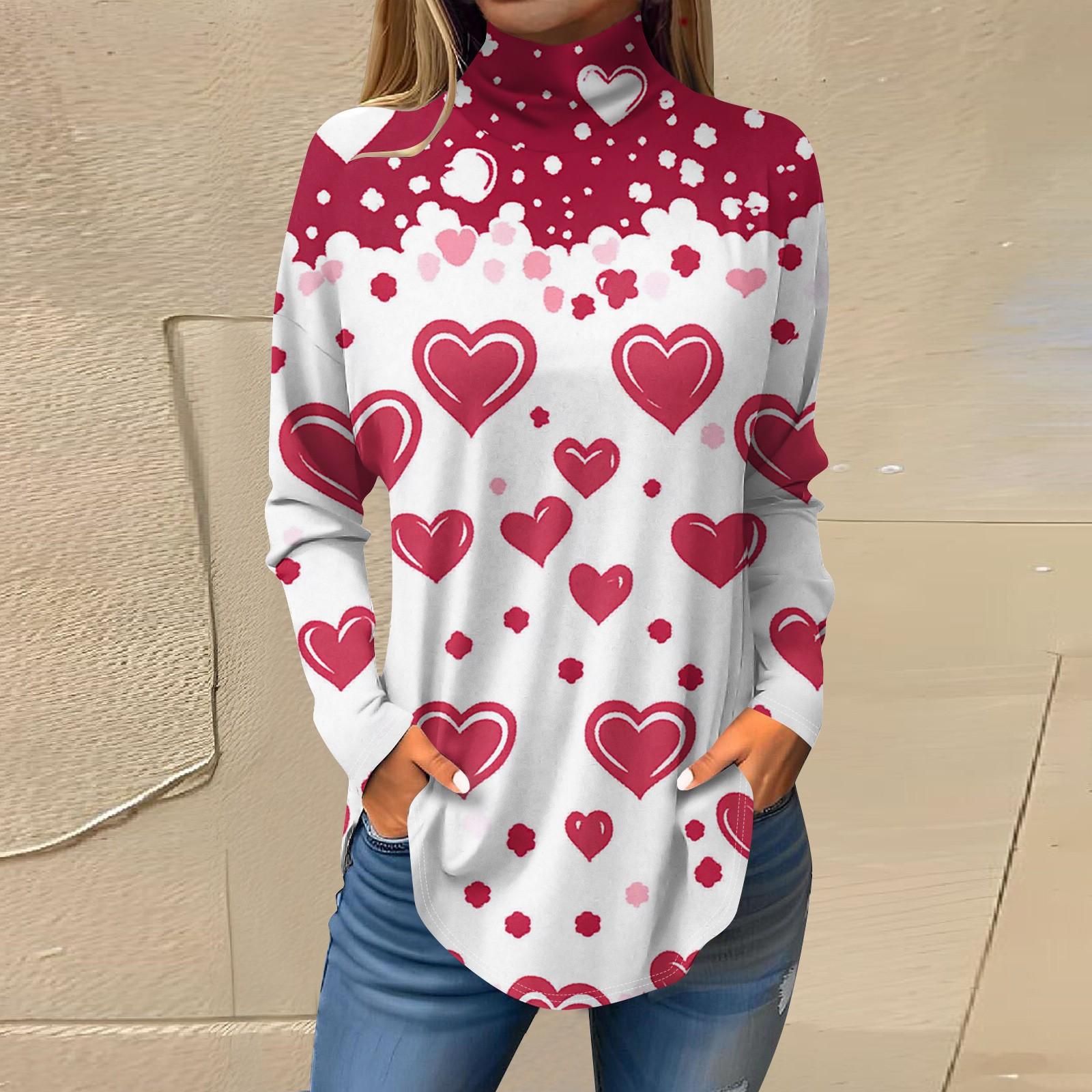 

Футболки для женщин, осенние повседневные рубашки с длинным рукавом, толстовка с принтом, топ с высоким воротом, пуловер XL арбуз красный