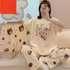 Three-Piece Pajamas Women Short-Sleeved Milk Silk Trousers Shorts Loose Wearable Homewear Letters Cartoon Bear Two-Piece Suit