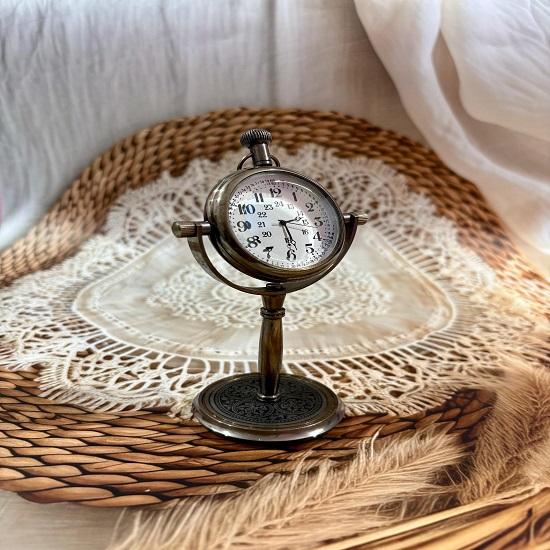 Brass Table Clock  Custom Engraved Desk Clock on Stand  Unique Gift for Him or Her