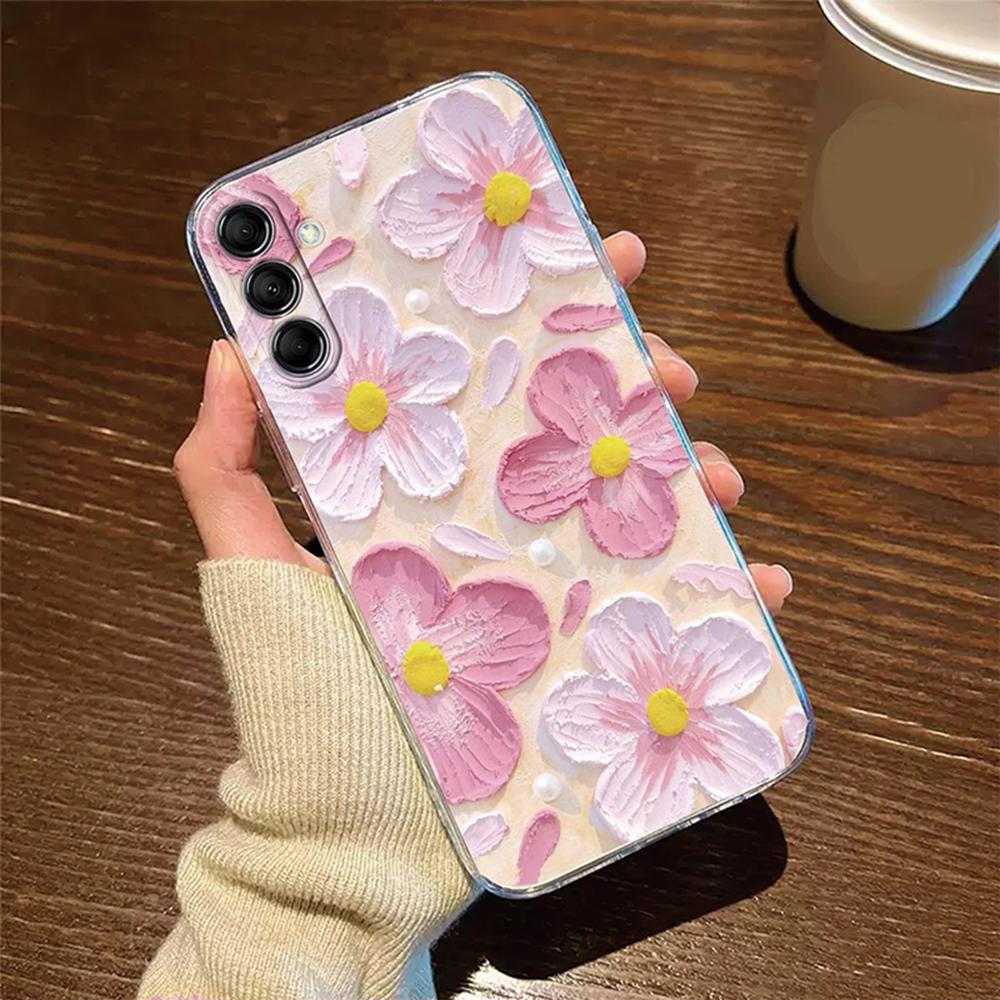 Olejomalba Květ bílé růže Pouzdro na telefon pro Samsung Galaxy A56 A16 A26 A36 A37 A57 A17 A13 A11 A10 Průhledný TPU kryt