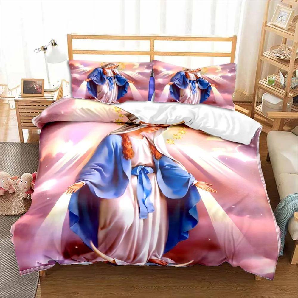 Jesus Virgin Mary Theme Kids Bedding Set Polyester Duvet Cover With Pillowcase For Children Room Decor