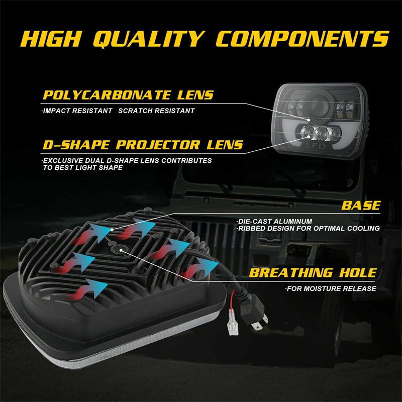 7X6 5X7 Inch Square Led Low/Long Beam Spotlight, Headlight, Drl, Turn Signal, Waterproof For Jeep Cherokee Xj, Car Accessories