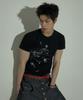 LANARCHIVE [0096] Star Feather Graphic Slim T-Shirt - Black