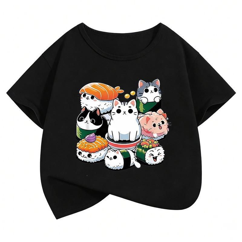 Funny Sushi Cat Food Design Printed T Shirts Short Sleeve Kids Children's T-shirt Boys Girls Summer Spring Cute Top Tee Shirt