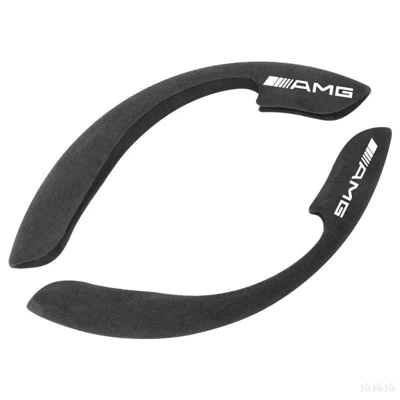 2pcs Suede Leather Car Steering Wheel Cover for Mercedes Benz GLE GLC A B C E Class W176 W246 W205 W213 AMG Accessories stickers JR9