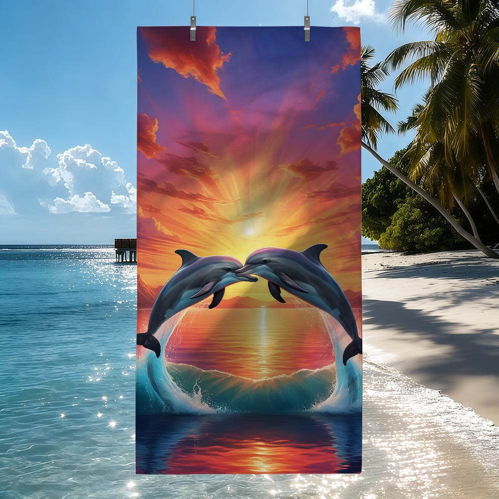 

Tropical dolphin printed LOVER Towel Quick Drying Beach Towels Are Suitable For Swimming Pools Camping Yoga And The Gym W40*H60(CM)