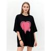 Oversized T-Shirt Black Heart Melting Graphic Print Casual Streetwear Fashion Women Summer Top